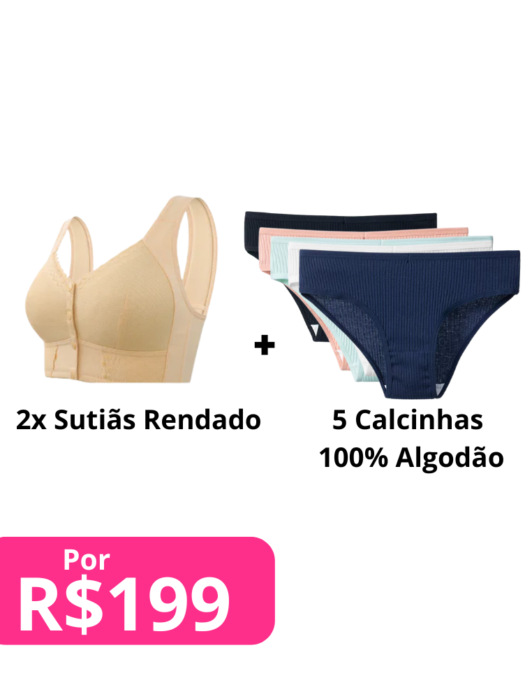 Oferta: 2 Sutiãs Rendados + 5 Calcinhas